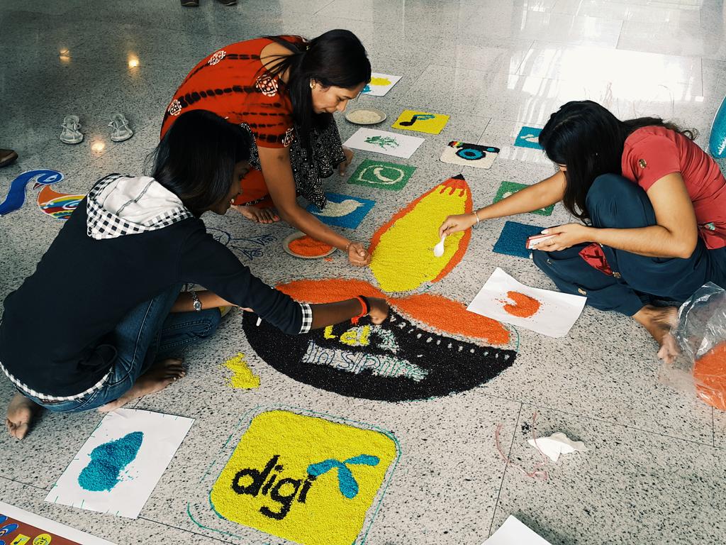 mydigizen's tweet photo. Our kolam in progress at the lobby of D'House! We can't wait to see the finished piece! https://t.co/Q07nG93hGX