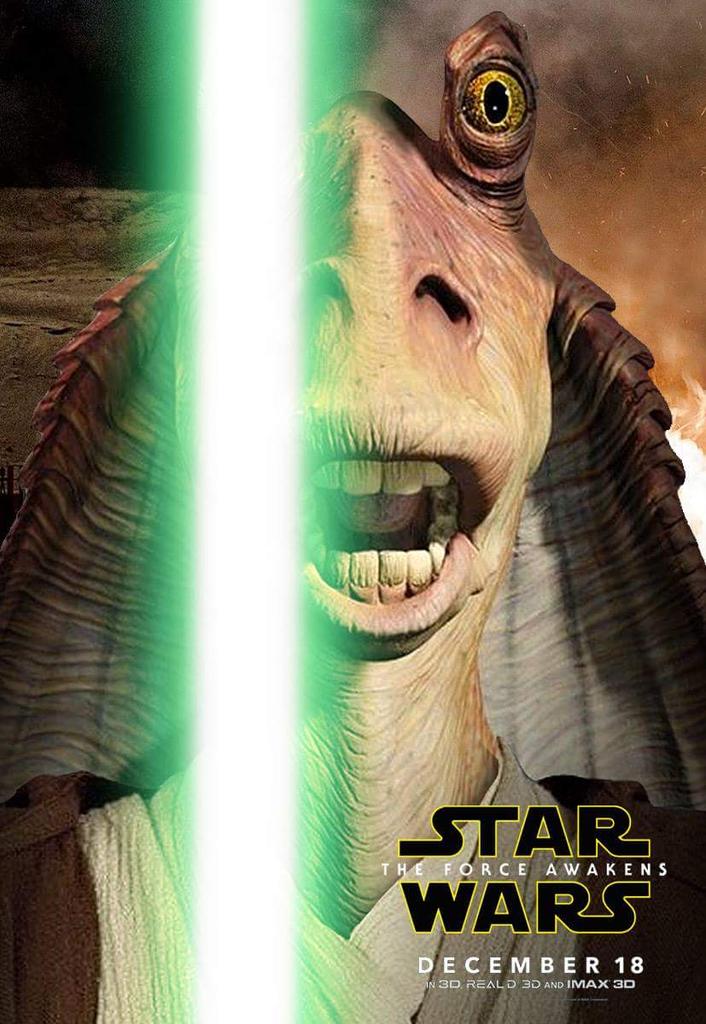 RasslinCentral's tweet photo. That's better! #StarWars #TheForceAwakens #JarJarBinks #Jedi https://t.co/tkL0rRuKKt