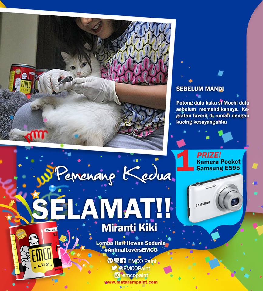 Masih belum selesai grin emotikon
Pemenang kedua adalah Miranti Kiki
Berhak atas Kamera pocket Samsung ES95