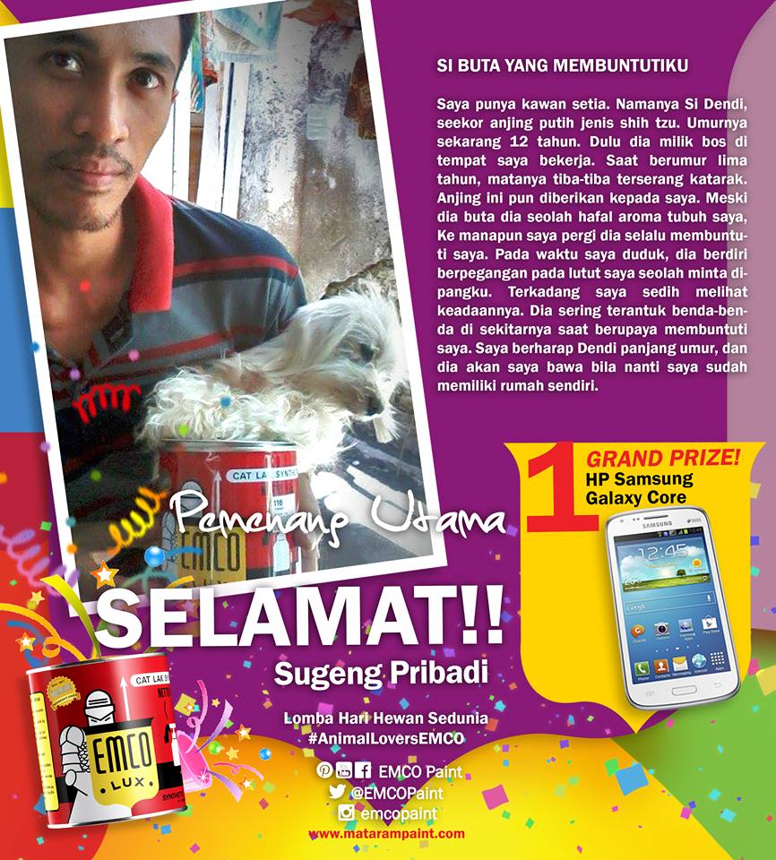 PEMENANG UTAMANYA adalah.....

Selamat Hiskia Sugeng Pribadi
Kamu berhak atas HP Samsung Galaxy Core