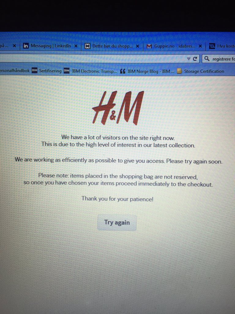 IdaFBreivik's tweet image. Hvordan er det mulig at nettsidene til #hm kollapser hver gang de har designerlansering? #HMBALMAIN #hmfail