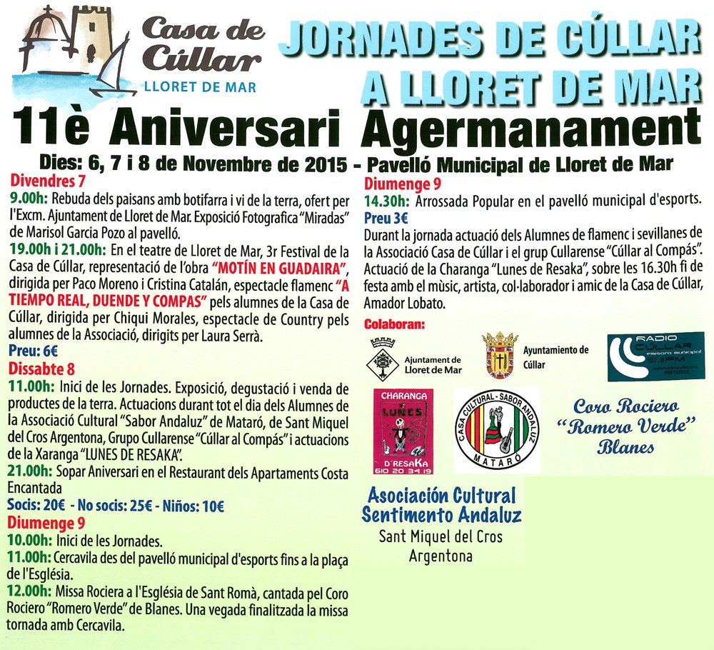 Lloret_de_Mar's tweet photo. Els dies 6, 7 i 8 de novembre celebrarem les Jornades Cúllar a #LloretdeMar https://t.co/KX93wgK2qy https://t.co/VF2bpe4uov