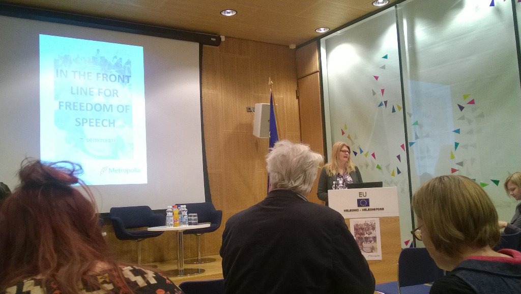 arjatu's tweet photo. In the Frontline for Freedom of Speech - seminar starts #jocid #tuas #metropolia #turkuAMK https://t.co/alLucLbC43