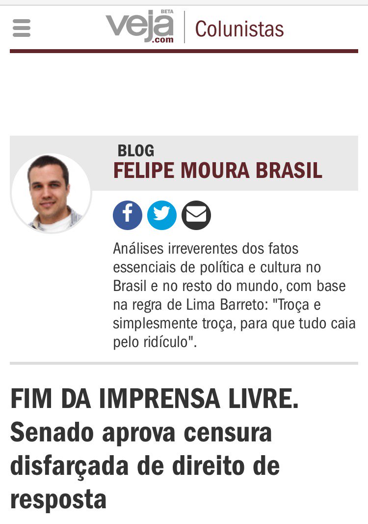 JornalismoWando's tweet image. BLOG DO PIRILIMPIMPIM da @VEJA denuncia mais um bolivarianada do governo : "FIM DA IMPRENSA LIVRE". #AcordaBrazil