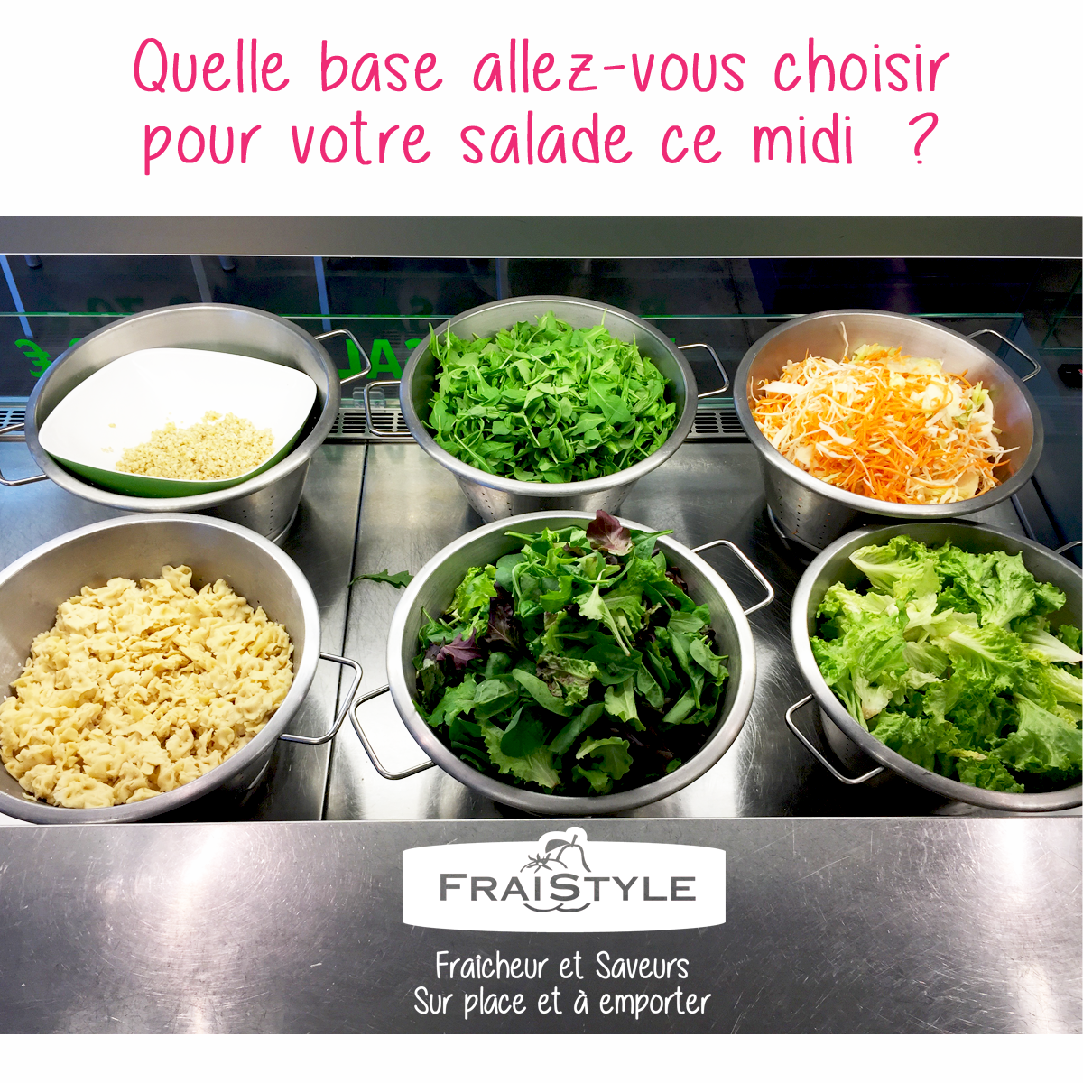 fraistyle's tweet photo. Choisissez votre base au #SaladBar ce midi : Batavia, Mesclun, Mâche, Boulghour, Pâtes, Choux-Carottes #Anglet https://t.co/SzTJUnDBhE