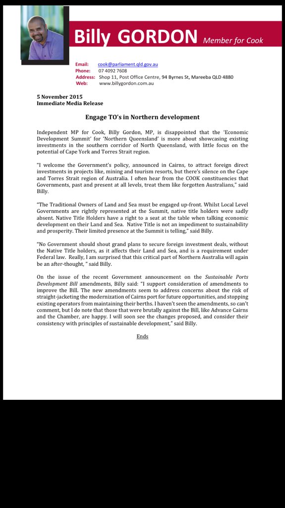 COBrienBrisCan's tweet image. BGordon says Traditional Owners didn't get much say at #NQESummit @AnnastaciaMP @abcnews #qldpol