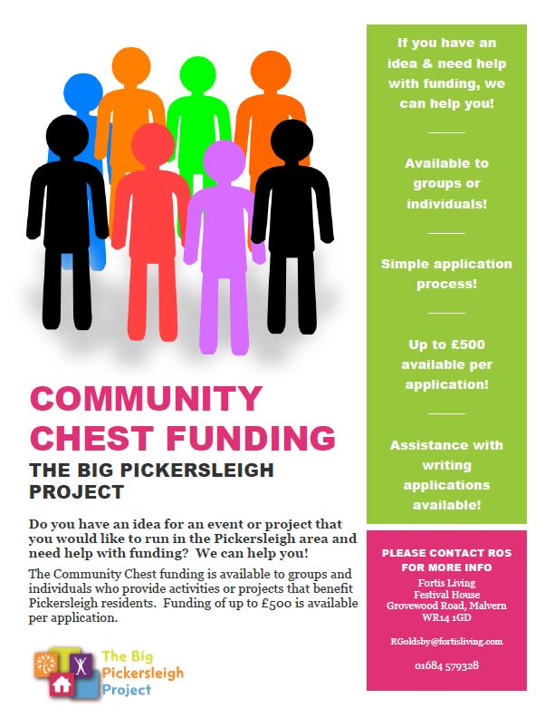 ChrisRPlatformH's tweet photo. Up to £500 for projects to benefit #Pickersleigh @FortisLiving @MalvernCops @MHillsEarlyHelp @MalvernObserver https://t.co/yext16H0Ar