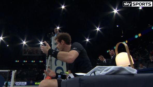 WATCH: Andy Murray gets hit by a ball on court and he was not amused! skysports.tv/iG9wQ9