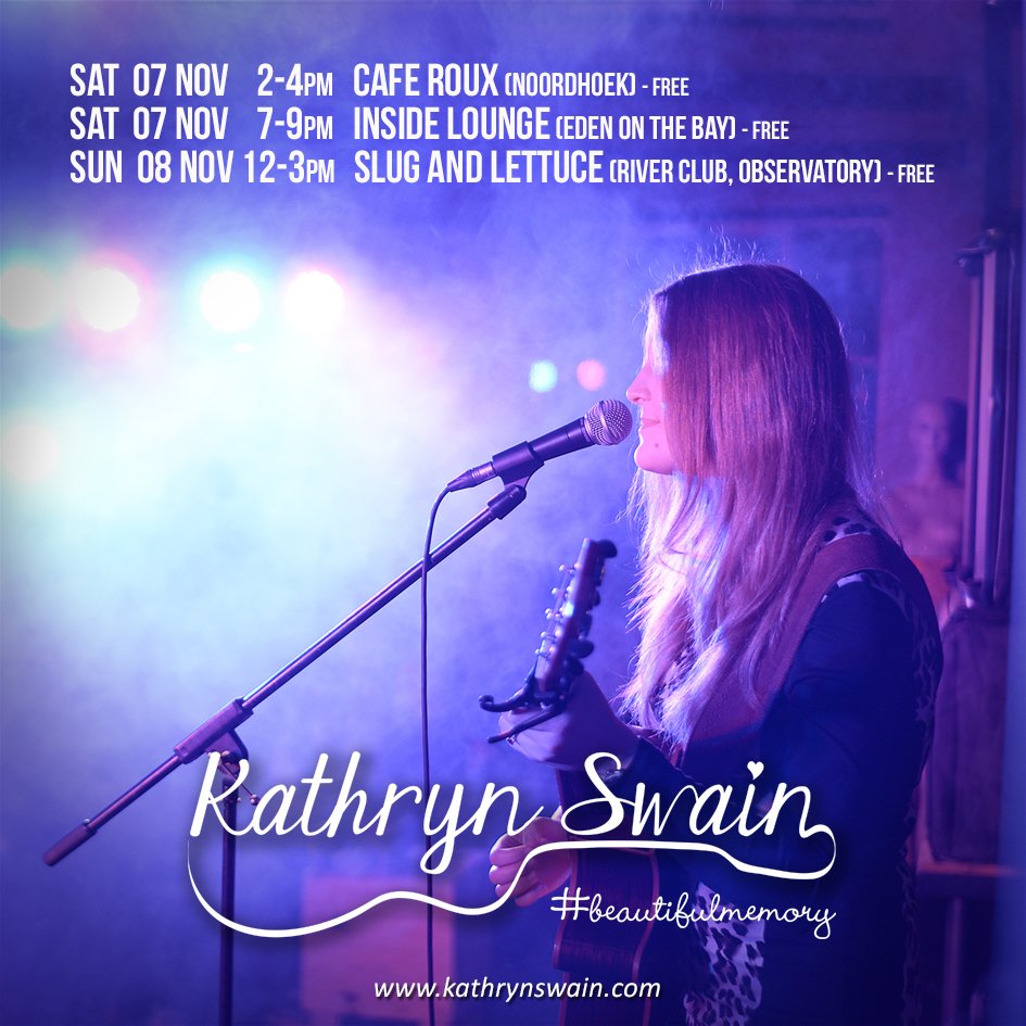 KathSwainMusic's tweet photo. Excited for my @CPTgigs this #Movember #weekend #CapeTown! :) Check me LIVE @caferoux1 @inside_lounge @RiverClubCpt https://t.co/Zz2bS5Q4CE