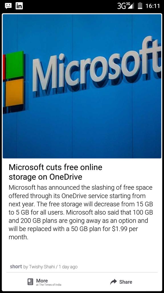 shripal_gandhi's tweet photo. Interesting: @Microsoft slashing cloud storage to 5GB while @SwipeLYF giving 100GB free cloud space thru #FreedomOS https://t.co/v2RWQ6BoA9
