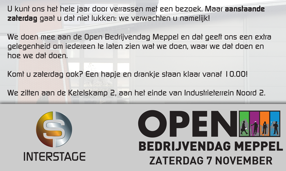 Aanstaande zaterdag Open Bedrijvendag Meppel. Komt u ook even kijken bij ons?