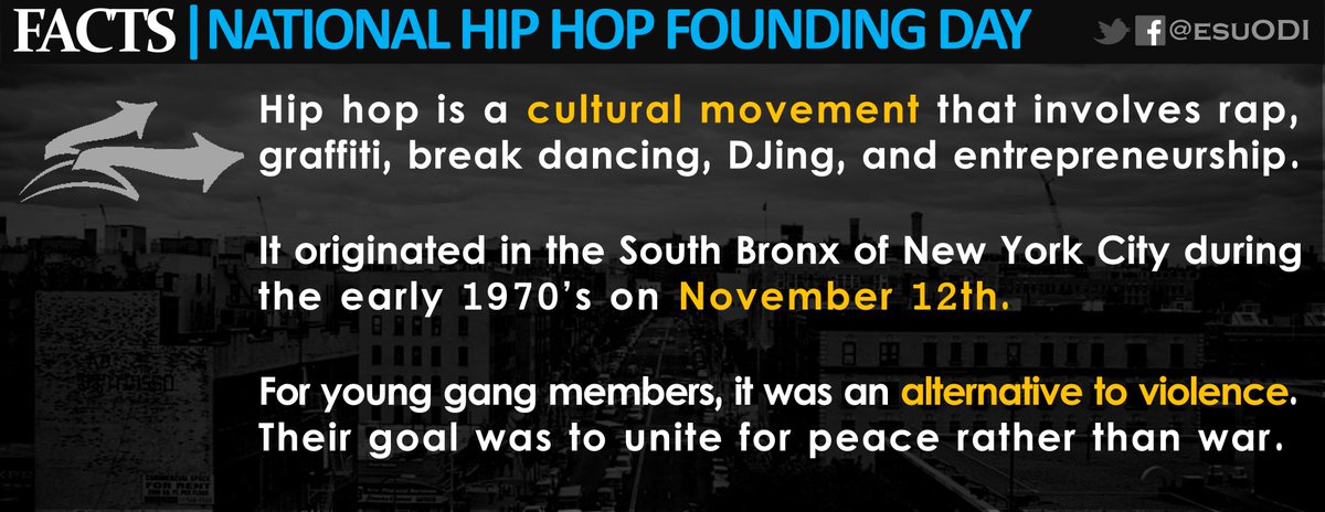 ESUICC's tweet photo. National Hip-Hop Day is November 12th!
Stop by Main Street in the Memorial Union and check its influence! https://t.co/Faf8YuFAnT