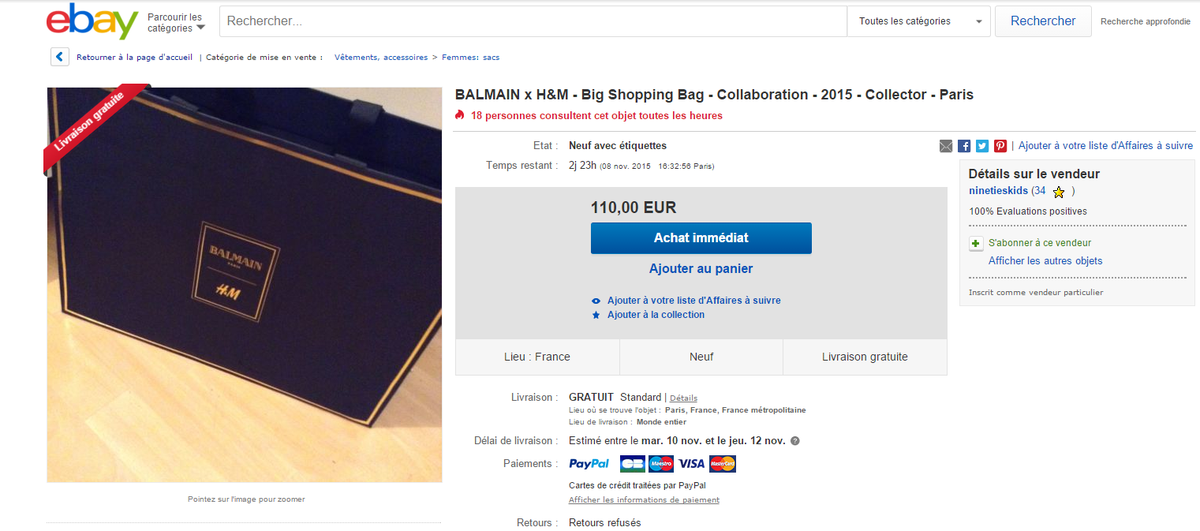 erikalorand's tweet image. La BLAGUE du jour c'est la revente d'un sac de shopping à plus de 100 balles #HMxBalmain #ahurie