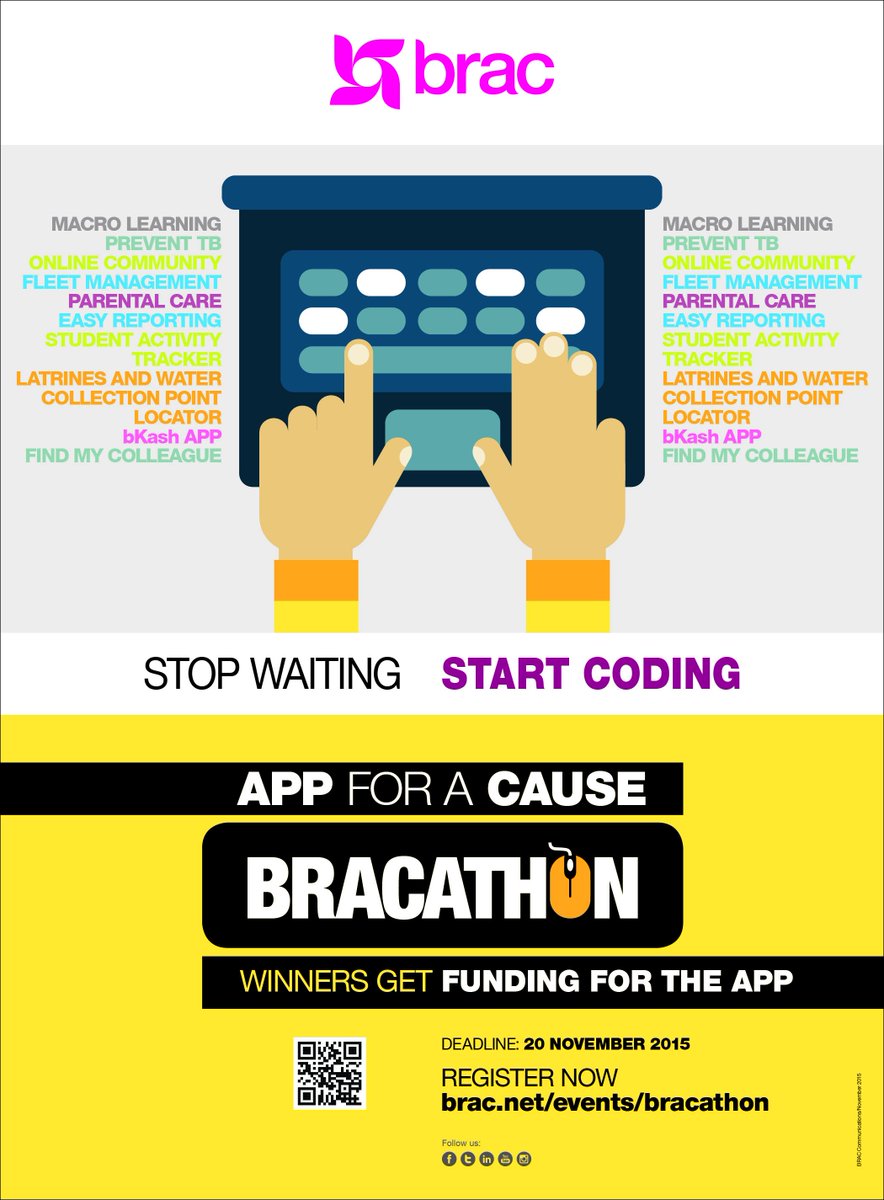 BRACworld's tweet image. @BRACworld launches its 1st Hackathon, called #BRACathon2015 - bit.ly/1LRprvk #coding4dev #MobileApp