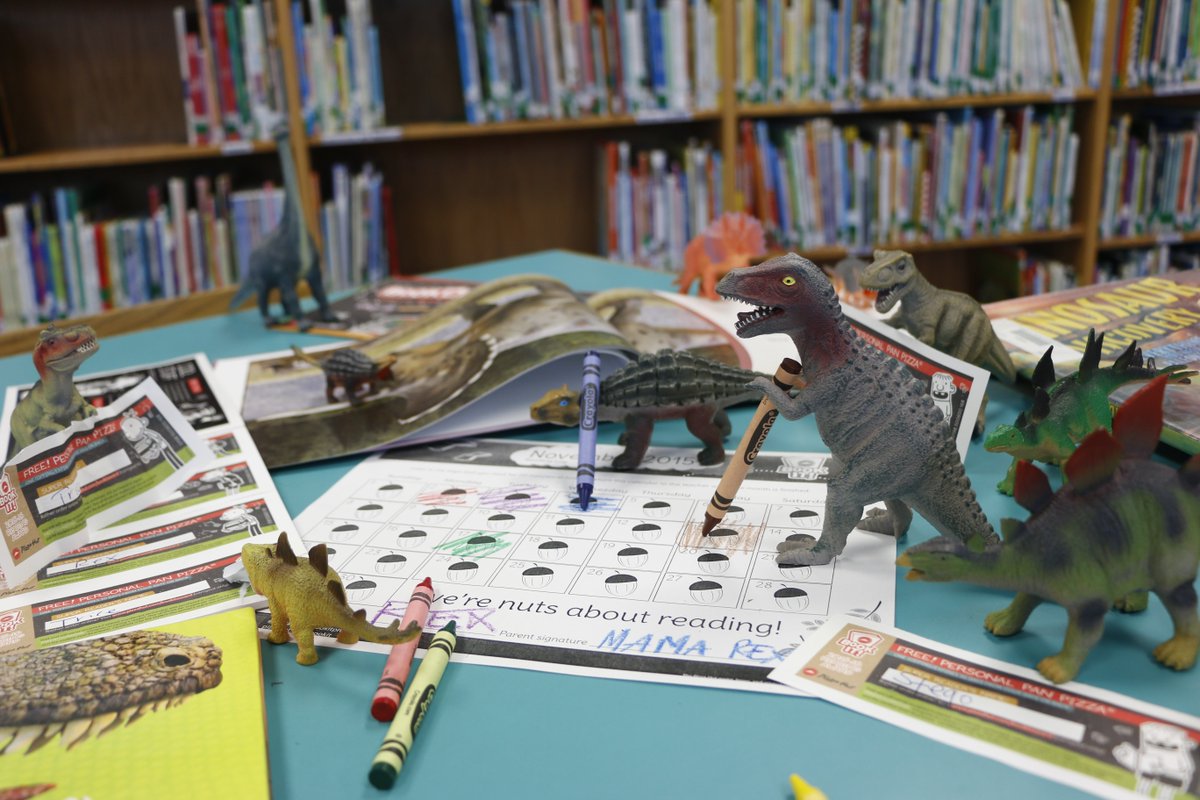RSPDinovember's tweet photo. They're voracious readers, but the promise of pizza helps.  https://t.co/NSKe2QurIa #dinovember #BookIt @pizzahut https://t.co/CYPbLslrzm