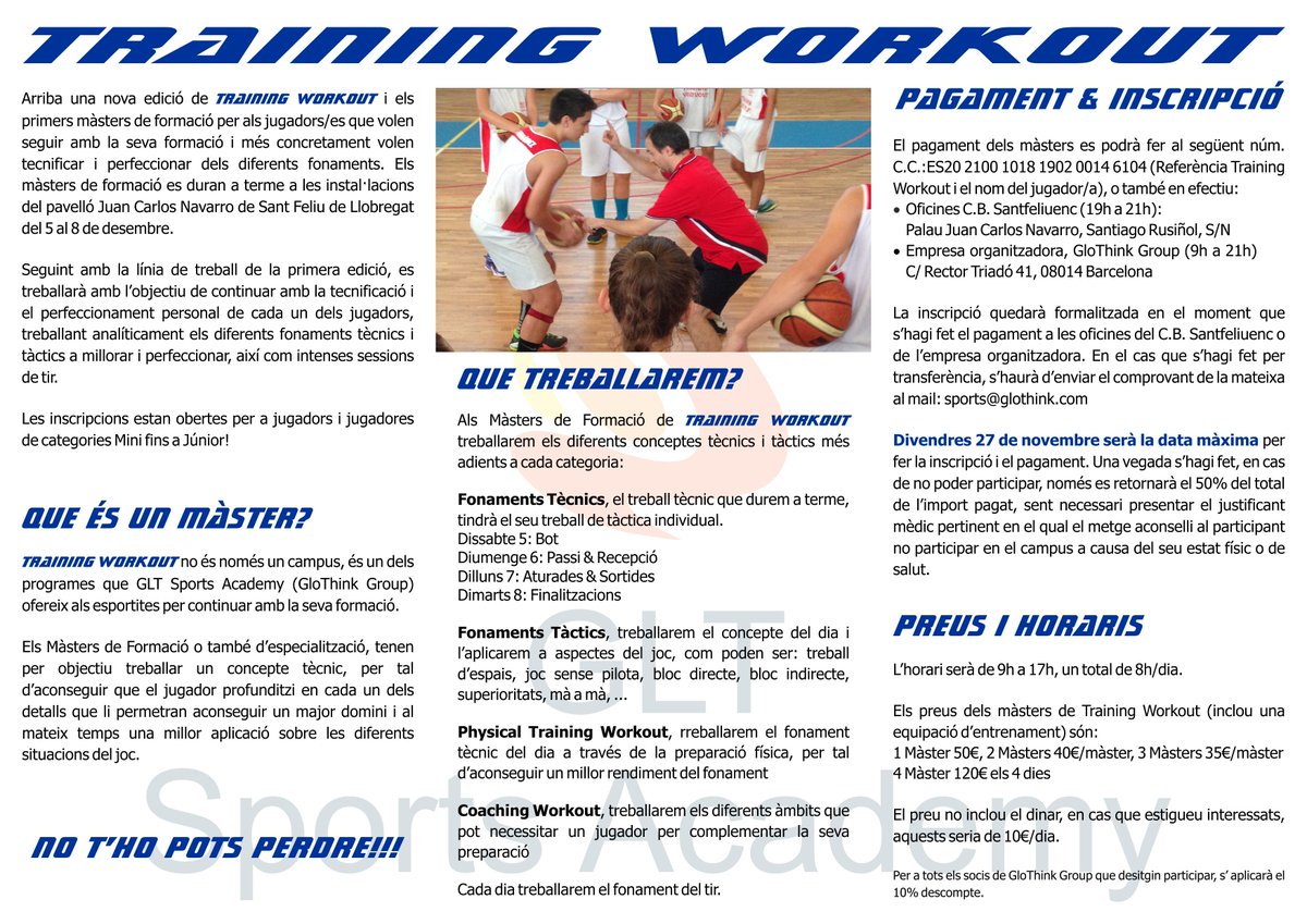 Glothink's tweet photo. Màsters de Formació & Perfeccionament #TrainingWorkout de basquetbol, els dies 5 al 8 de desembre https://t.co/fGolA06GgZ