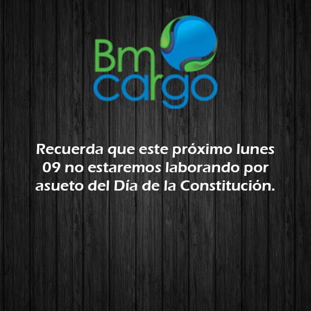Recuerda que este lunes 09 de Noviembre no estaremos laborando por el asueto del Día de la Constitución. #bmcargord