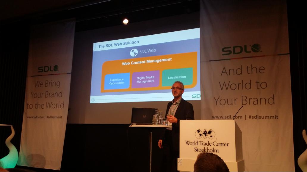 ArjanVanRooijen's tweet photo. Arjen van de Akker introducing @SDL web8 focus at #sdlsummit in stockholm https://t.co/exB1YtzJNk