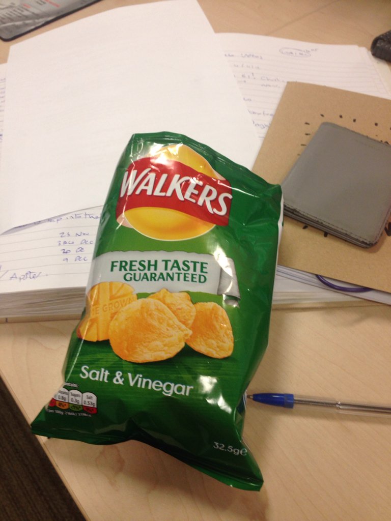 LydiaSouthern's tweet photo. Well, this is weird @walkers_crisps. Bought these s&amp;v treats but they are ready salted without the salt! Kinda odd. https://t.co/j218GEN5qf