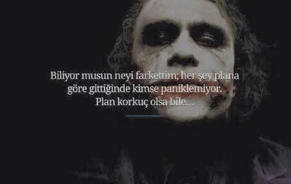 "... Her şey plana göre gittiğinde kimse paniklemiyor. Plan korkunç olsa bile..." 

- Batman Kara Şövalye