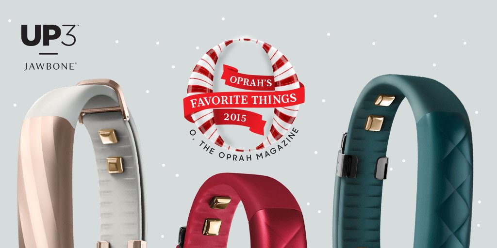 Jawbone's tweet image. Oprah’s #FavoriteThings2015 are here 🎁—and we're so honored our #UP3 made the list! bit.ly/1LRqcUZ #StyleUP