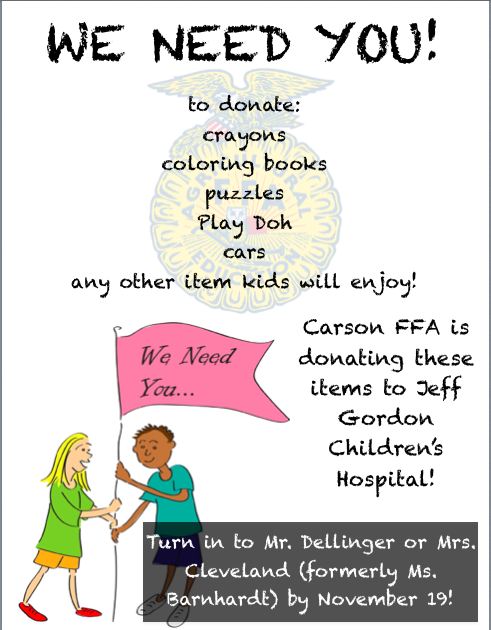FFAJCHS's tweet photo. We need you! Bring your donations in ASAP! #CarsonFFA #AmplifyFFA https://t.co/W1wUuv2F2n