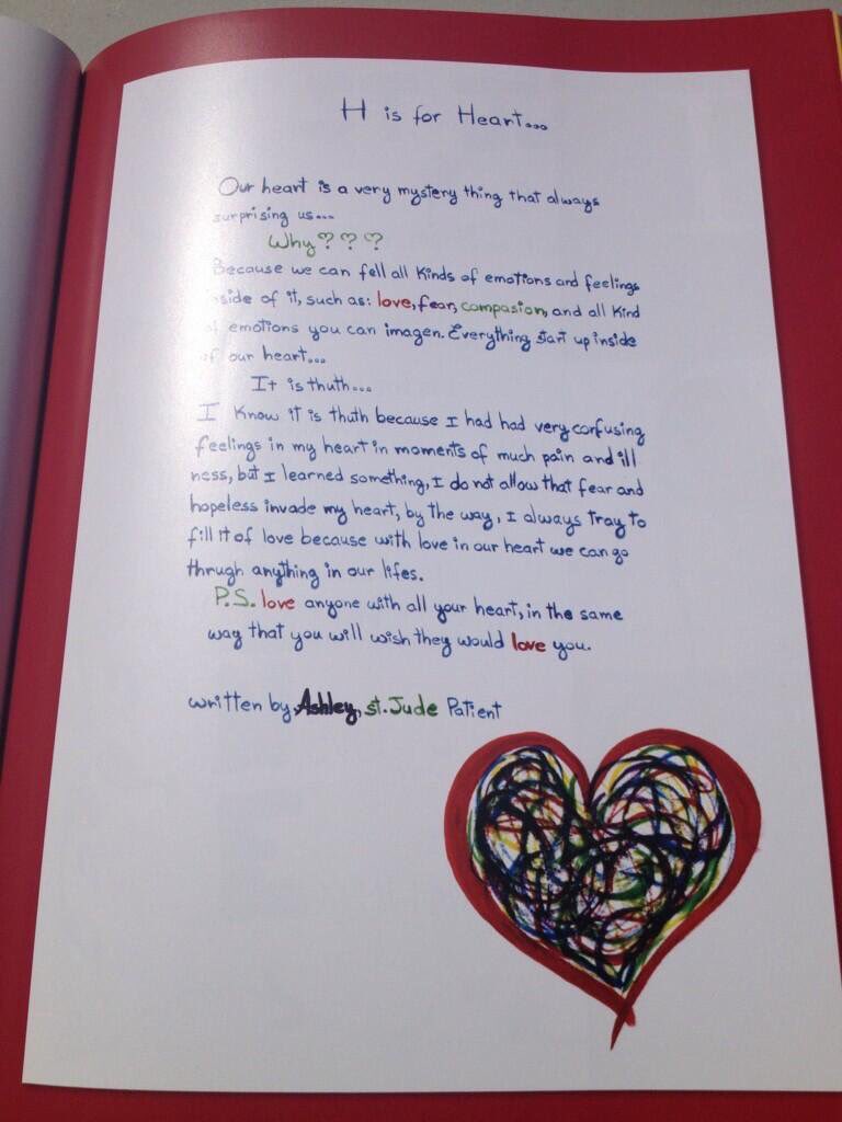 H is for heart, the emotions that St Jude patients feel during their stays!