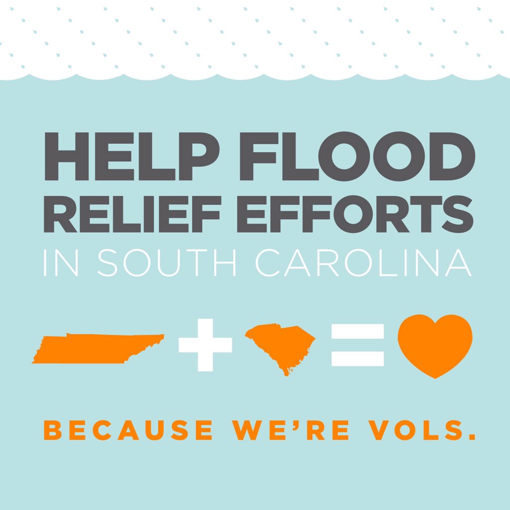UTKnoxville's tweet photo. Today is the last day to help SC flood relief efforts on campus! Donate at https://t.co/YS5Pysg4nE. https://t.co/XdTnPd3UJo