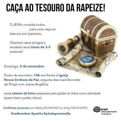 cisvrio's tweet photo. Caça ao Tesouro da Rapeize do #JBRio será neste domingo (8/11)!

#vaibombar #partiu #pirataporumdia #CISVRio https://t.co/AUBurdQvga