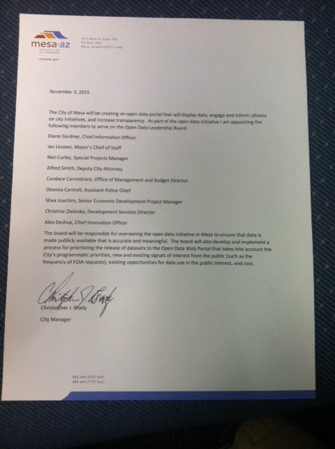 Open Data Leadership Board appointed to lead open data in Mesa! <a href="/WhatWorksCities/">What Works Cities</a> <a href="/BloombergCities/">Bloomberg Cities</a>