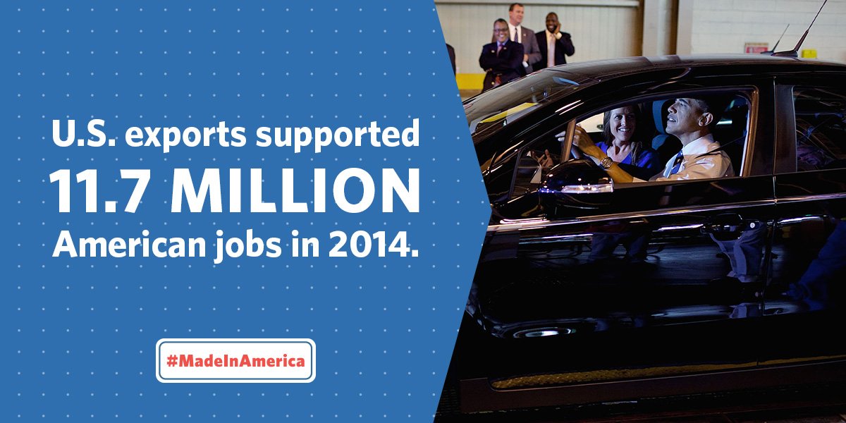 BarackObama's tweet photo. More American-made exports means more higher-paying jobs at home: https://t.co/FNGnIEzgUx #TPP https://t.co/vIKb91bB02