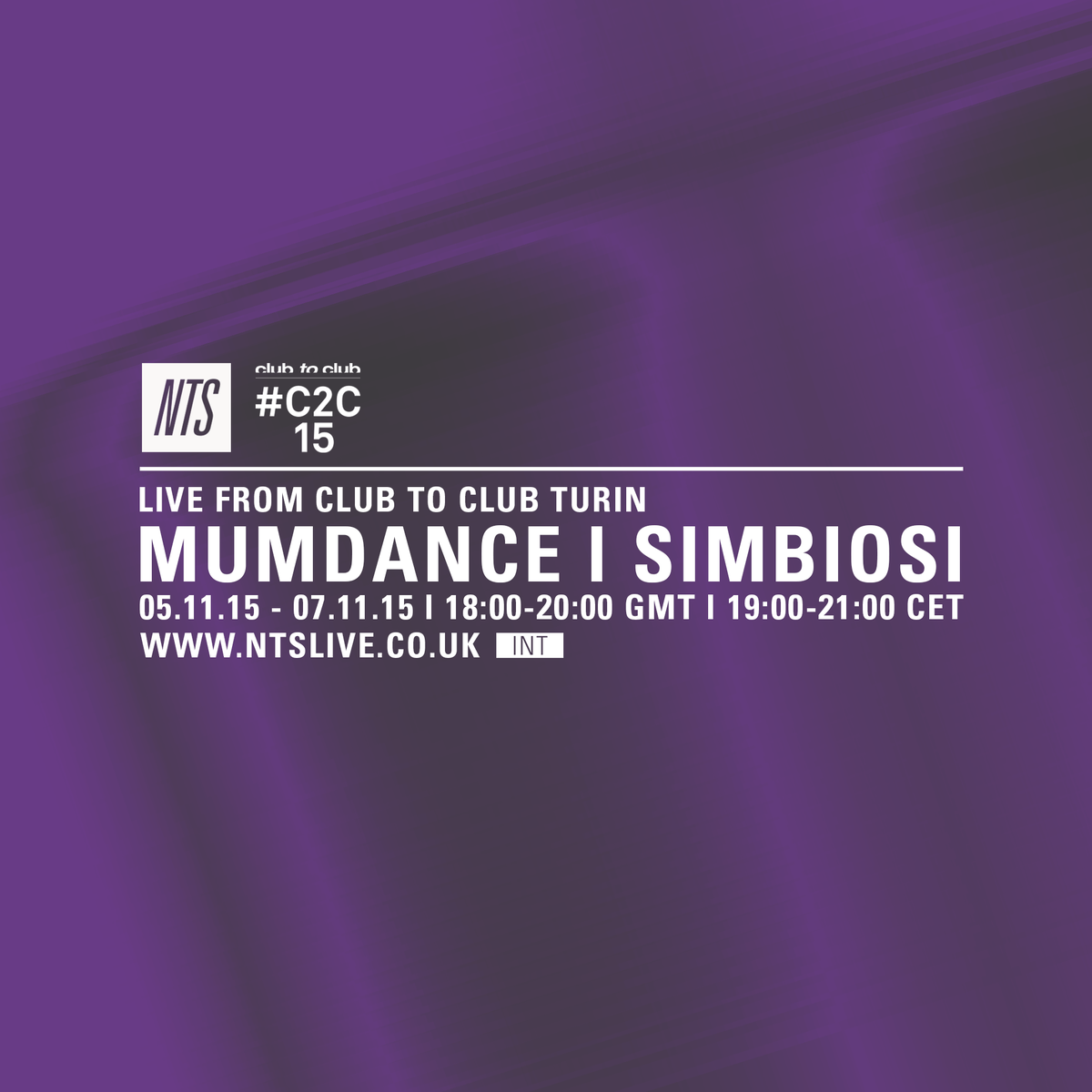 We're live from <a href="/ClubToClub/">C2C Festival</a> festival tonight with <a href="/mumdance/">Mumdance</a> and <a href="/Simbiosi_/">Simbiosi</a>. Tune in from 6pm UK/7pm IT on NTS INT!