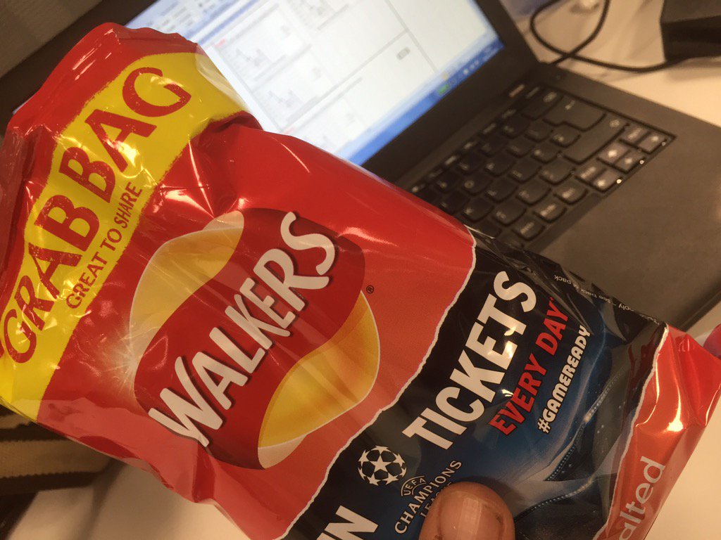 Spinki's tweet image. Hardcore business lunch! What's for tea mother? Pins?! 
#consulting #walkerscrisps #costacoffee