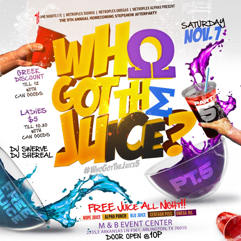 MrSouljones's tweet photo. @tvleek #WhoGotTheJuice5 this Saturday at M&amp;B  (2535 E. Arkansas, Arlington Tx) free liquor #OneNightLyfe rt https://t.co/gDiSt5tp8Y
