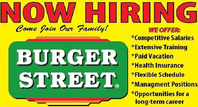 Part-time, full time, management opportunities! Talk to a manager @ any location/ send resume: info@burgerstreet.com