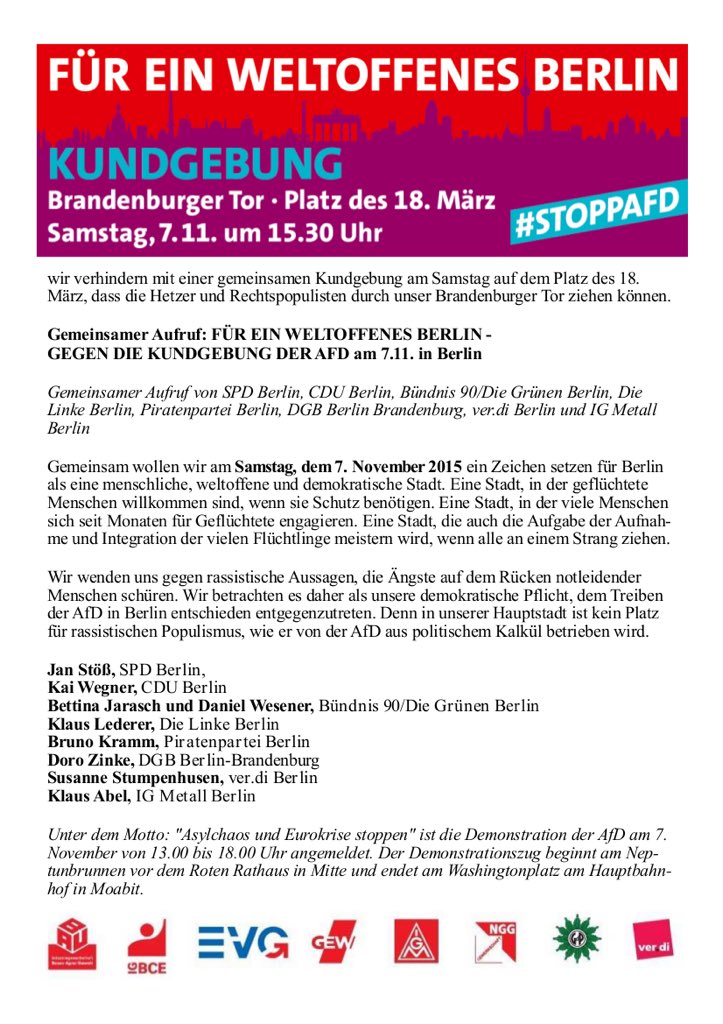 Stoppen wir gemeinsam am 07.11. diesen unsäglichen #afd Spuk in #berlin. (#Halloween ist doch Vorbei?) #nozombies