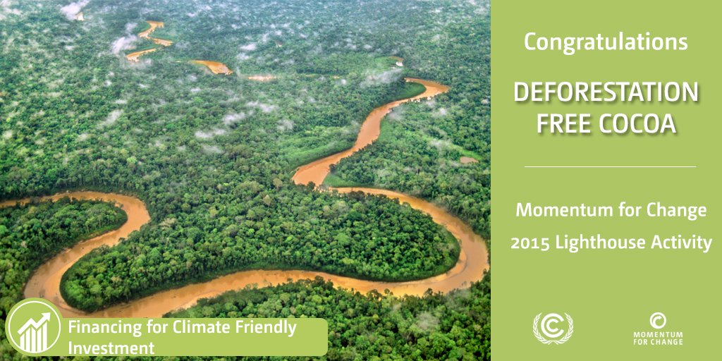 UNFCCC's tweet image. See how this project uses a carbon-asset-backed loan to protect forests &amp;amp; produce cocoa: bit.ly/DeforestationF…