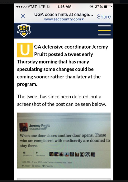 LoveMollyKate's tweet photo. And here it is! I knew I had it on a window somewhere... h/t @seccountry #UGA #Pruitt #wrongcoach https://t.co/Gql0wZBI1a