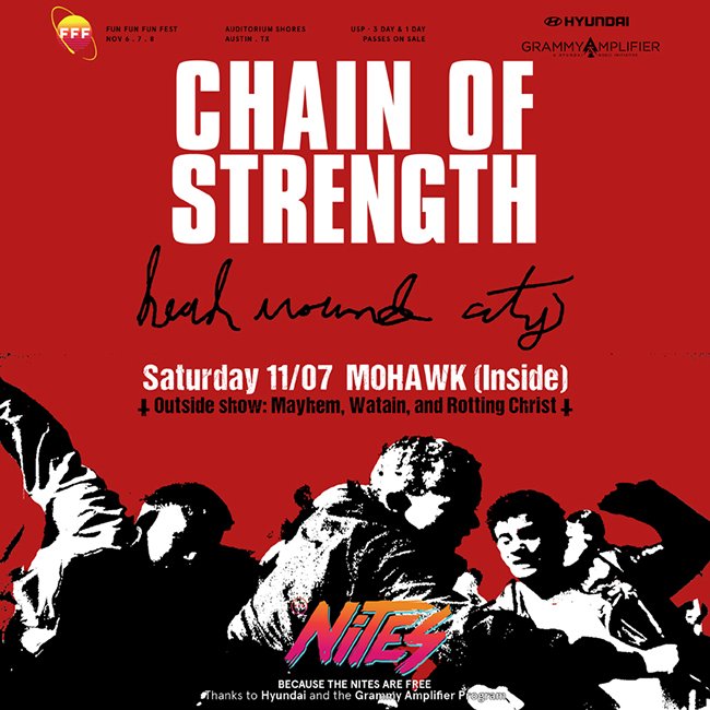 Start the Pit! xCHAINx at the Mohawk this Saturday at Midnight!!! #headwoundcity #chainofstrength #funfunfunfest