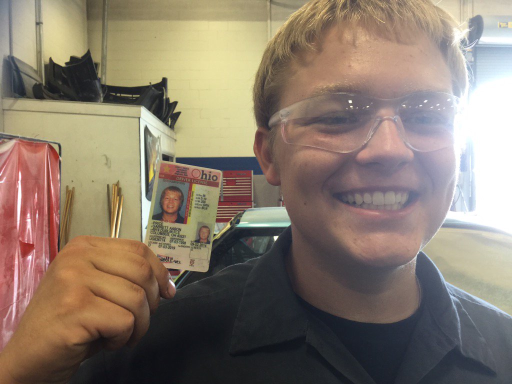 AutoTolles's tweet photo. Garrett price proud to have his Ohio drivers license https://t.co/97y6I1tqw5
