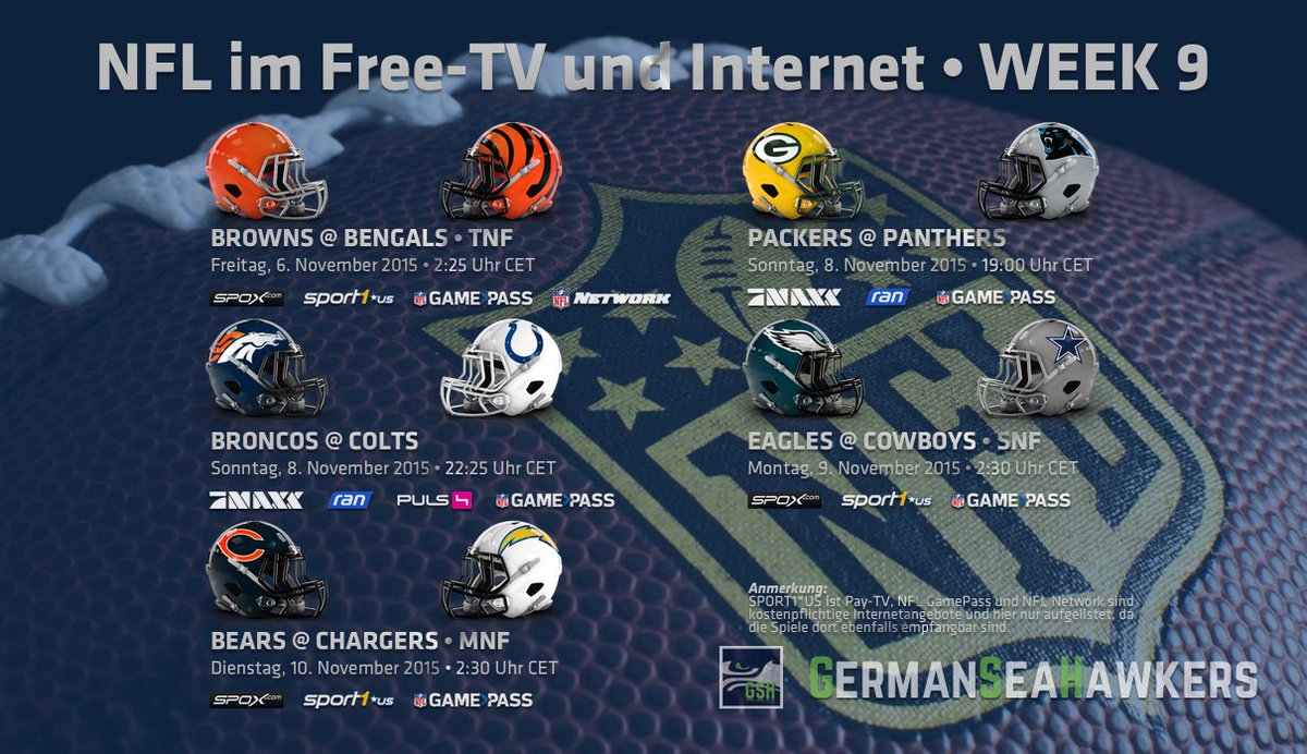 SeaHawkersGER's tweet photo. Die #NFL im deutschen Free-TV und Internet - Week 9 #GermanSeaHawkers #GSH #NFLger #ranNFL #maxxNFL #SPOX #Sport1US https://t.co/mlgp7ayW31