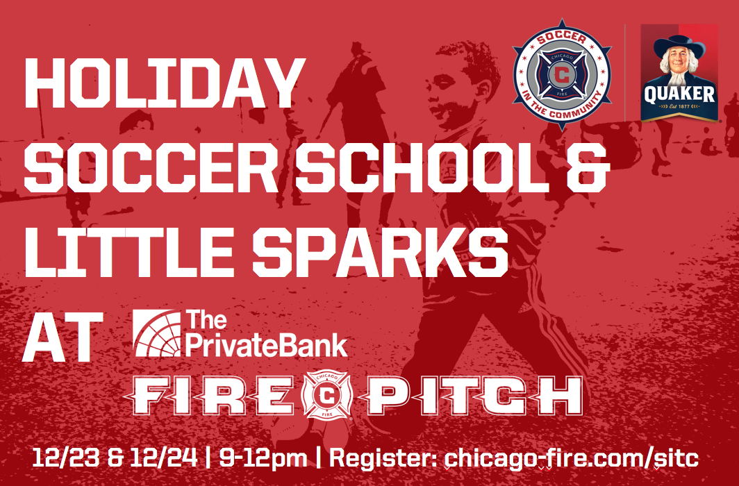 ChicagoFireSITC's tweet photo. SAVE THE DATE! #SITC announce Holiday Soccer School at The PrivateBank #FirePitch. https://t.co/NEdj4fyVsy #cf97 https://t.co/hbTAsY4gwd