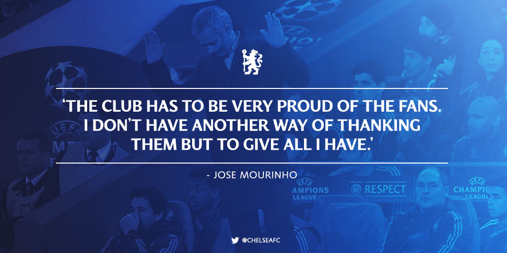 ChelseaFC's tweet photo. Jose Mourinho reserved special praise for our supporters who sang his name throughout the game yesterday... #CFC https://t.co/Z3uLiaDvY6