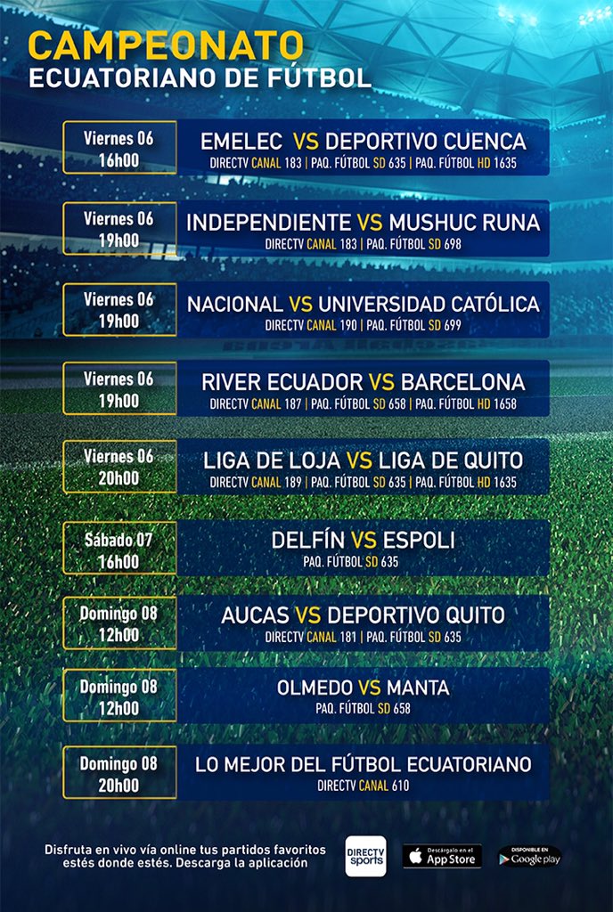 AVAstudillo's tweet photo. Horarios y canales #directvEC @ParolerosEC @HandEcuador @DeporteTA https://t.co/3ywySzzljP