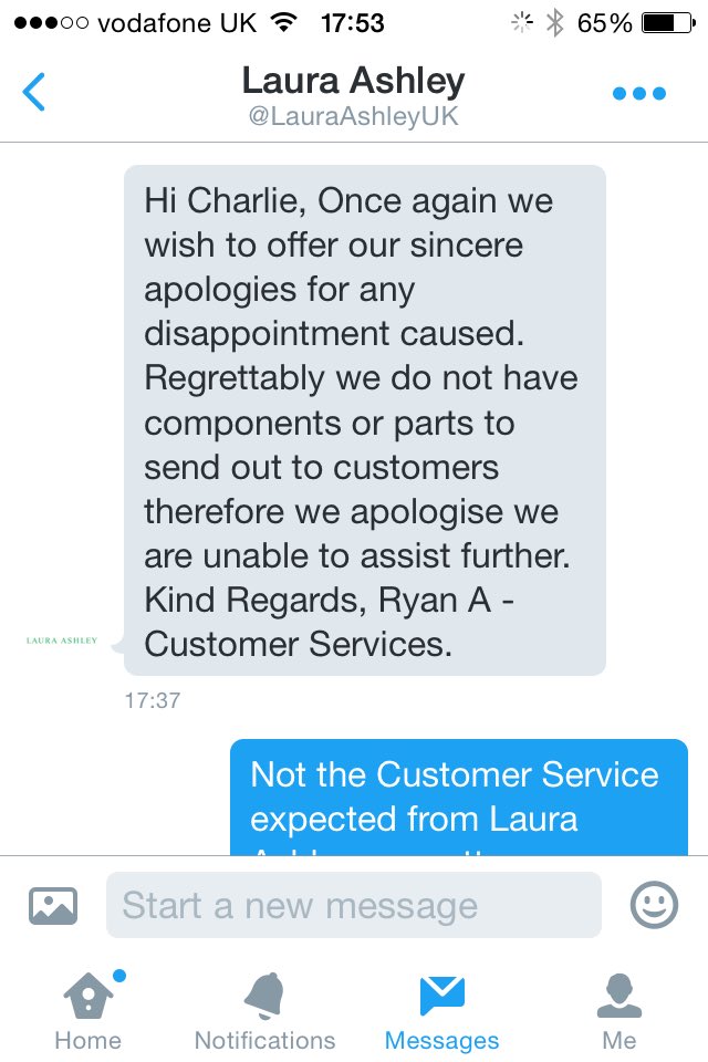 Cgs100Charlie's tweet photo. Would have expected better service from Laura Ashley....customers beware!!!! #retailproblems #retailombudsman https://t.co/QrrObAt3Po