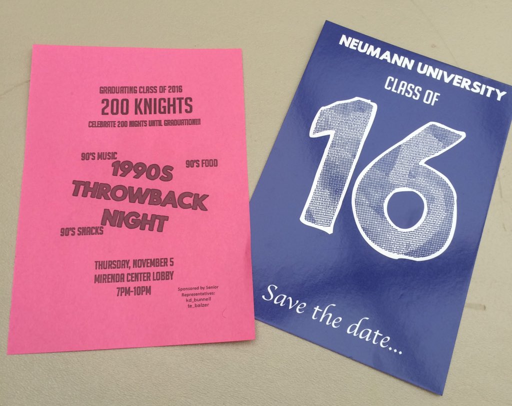 NeumannSGA's tweet image. Class of 2016! Come out tonight to 90s Night in the Mirenda Center to celebrate 200 nights until graduation!