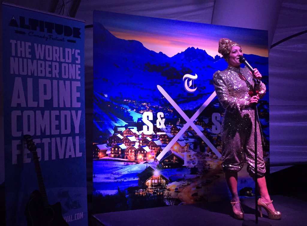 TeleSkiSnow's tweet photo. Lots of laughs about to start at #SkiShowLondon with @AltitudeComedy join us outside at the tent! #LondonReporter https://t.co/WmrR9MyZge