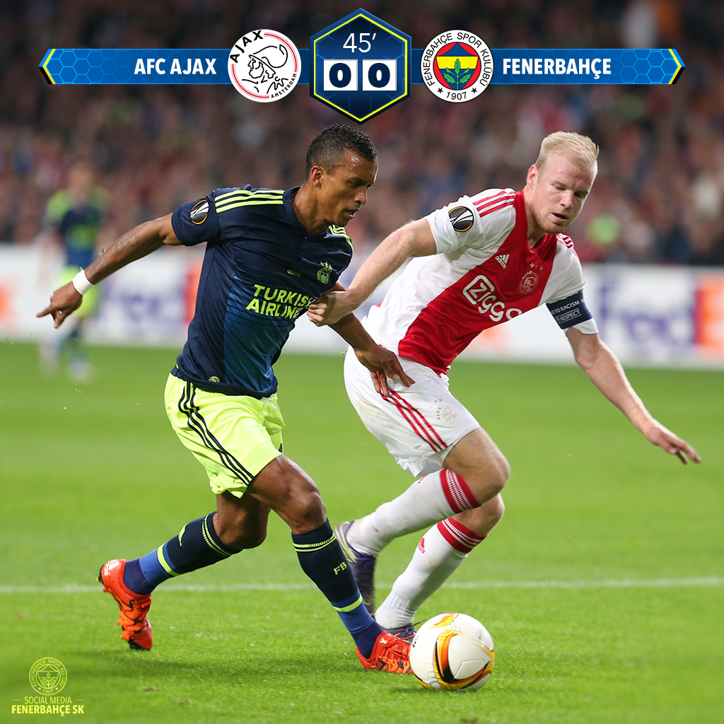 Fenerbahce's tweet photo. İlk Yarı Sonucu | Ajax 0-0 Fenerbahçe. #AJAXvsFBSK #UEL https://t.co/3foyHygyHR