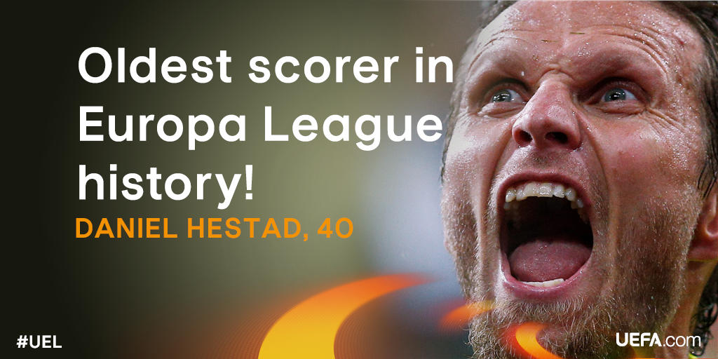 Congratulations to <a href="/Molde_FK/">Molde Fotballklubb</a>'s 40-year-old captain Daniel Hestad, the oldest scorer in #UEL history!