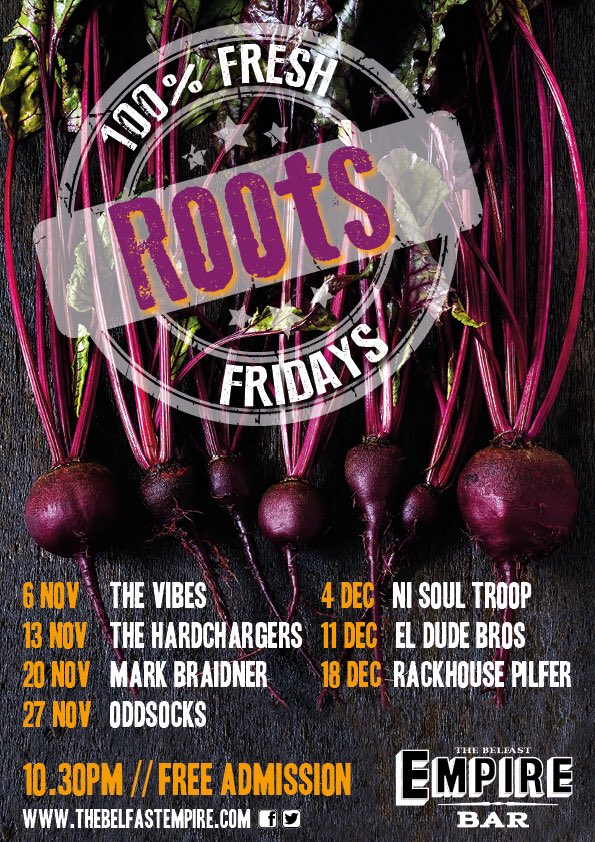 belfastEmpire's tweet photo. FREE Live music every Friday night, here's a line-up til Xmas inc dates for faves  @rackhousepilfer &amp; @oddsocksmusic https://t.co/2YpCRFzsWJ